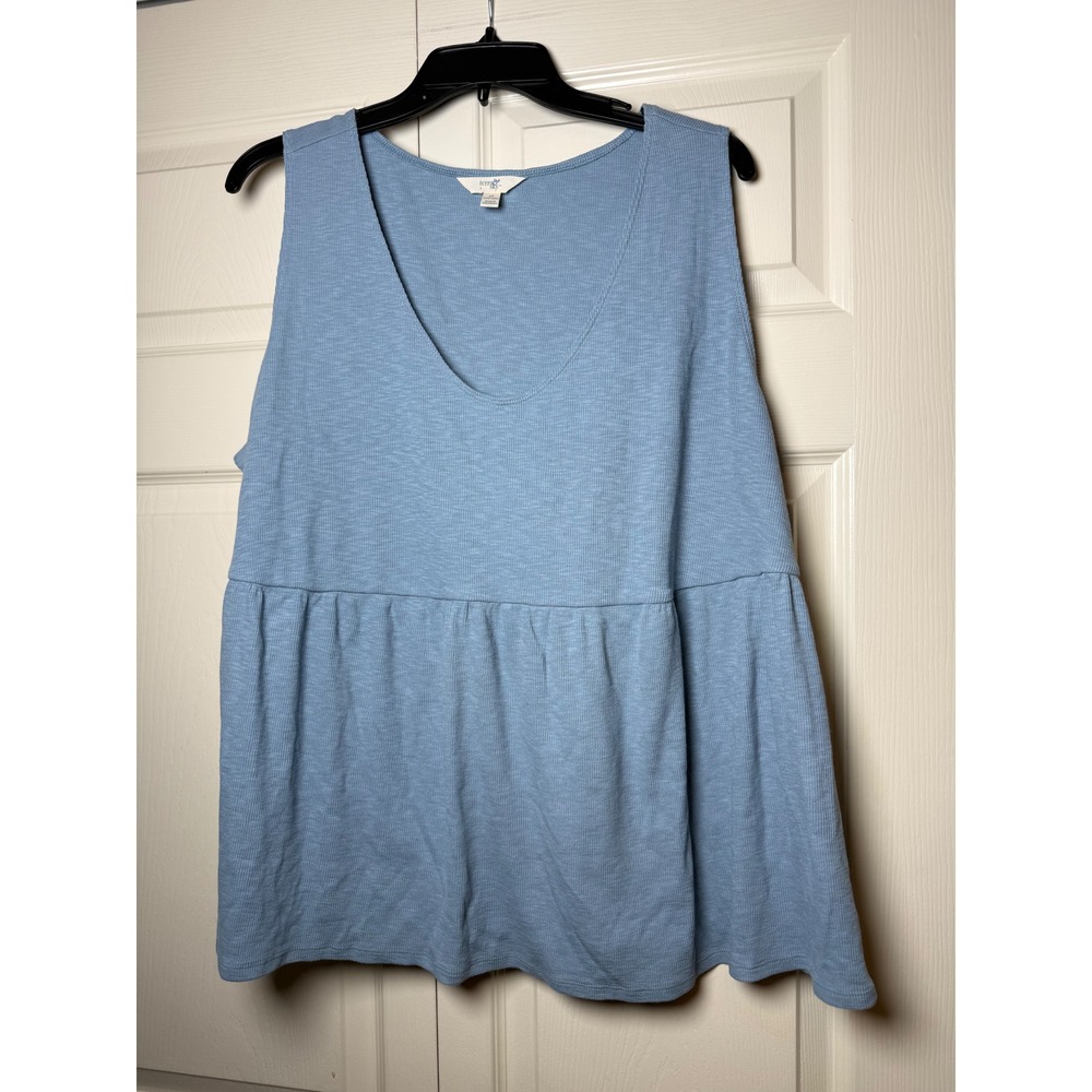 Terra &‎ Sky Womens Blue Ribbed V-Neck Babydoll Sleeveless Tank Top 1X 16W-18W